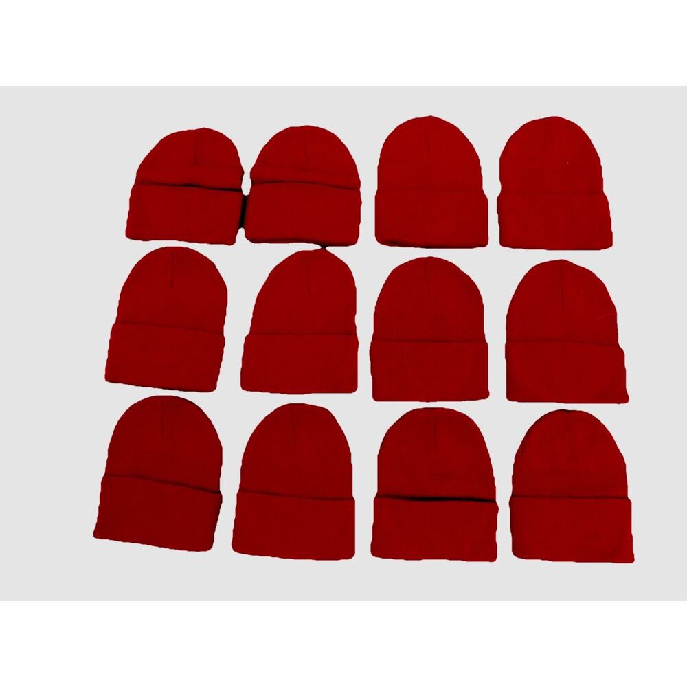 Lot of 12 winter cap hat beanie knit ski hat red Unisex One size Fits All NWOT